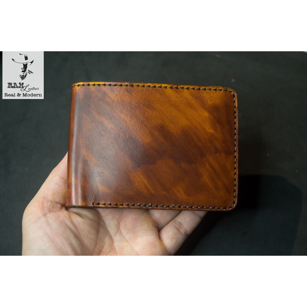 Ví nam nữ RAM Leather handmade da bò Italia Vegtan màu nâu sáng vintage