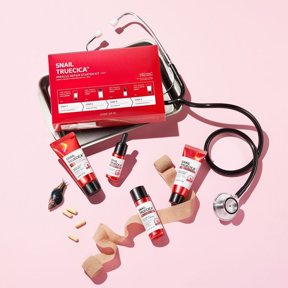 [Set 4 món] Bộ Kit Dưỡng Phục Hồi, Tái Tạo Da Chiết Xuất Ốc Sên Some By mi Snail Truecica Miracle Repair Starter Kit