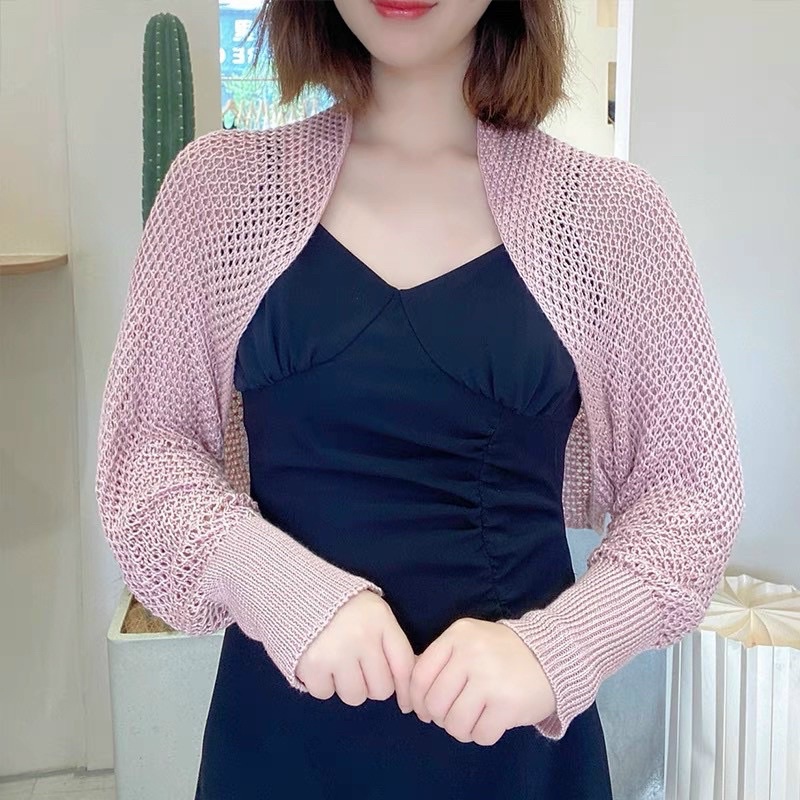 Áo khoác len choàng lưới tay bo bồng mix gì cũng xinh
