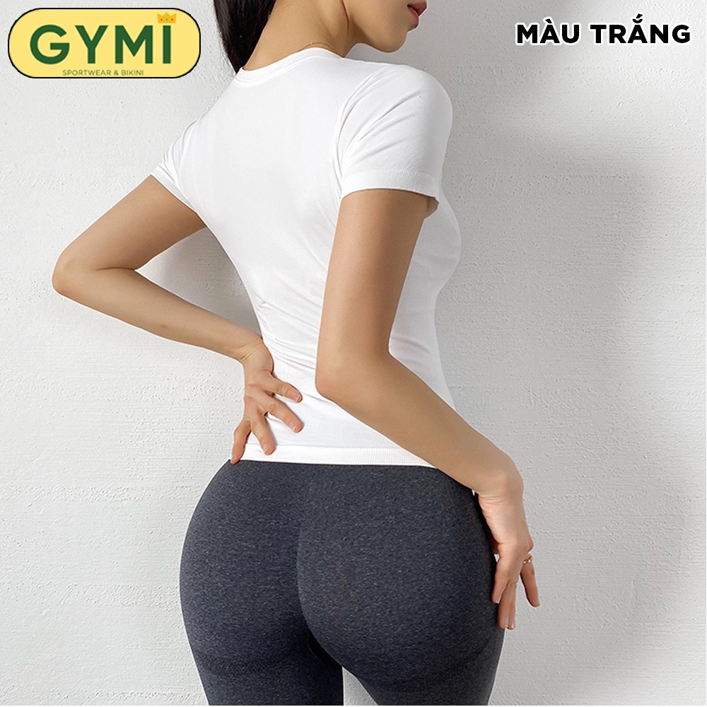 Áo tập gym yoga nữ GYMI AC01 dáng áo thun ngắn tay chuẩn hãng Ami Medea chất dệt thấm mồ hôi co giãn tốt