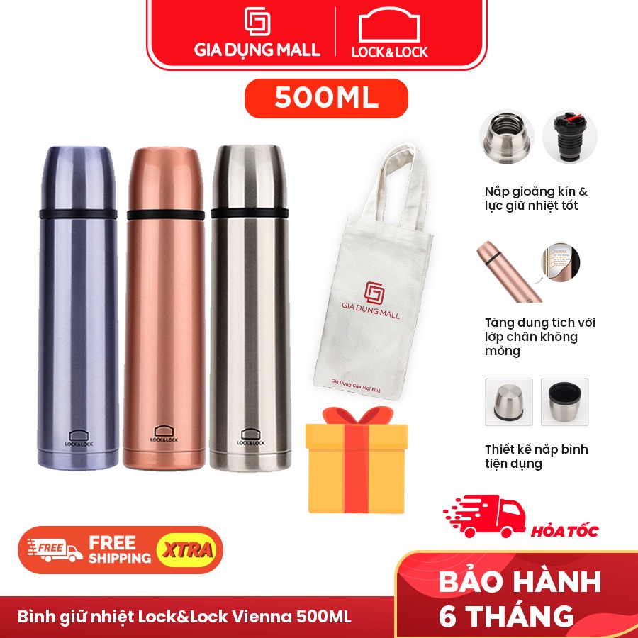 Bình Giữ Nhiệt Lock&Lock Vienna LHC1430 (500ml),Chất liệu thép không gỉ 304- Hàng Chính Hãng