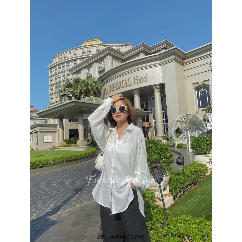 [Mã FATHANG5 giảm 10K đơn 50K] Sơ mi tay dài cổ bẻ vạt bầu Ulzzang thời trang nữ Fmstyle Saigon 21SU04N160102