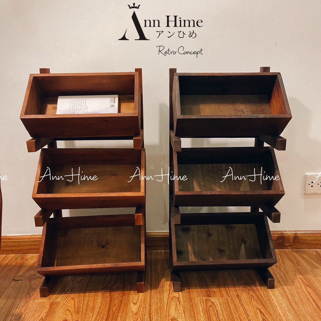 Kệ Để Đồ - Sách -Trái Cây Gỗ Thông Decor Phòng Khách & Quán Kiểu Retro Bắc Âu 3 Tầng SP13