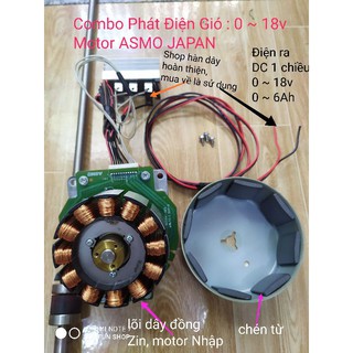 Điện Gió Combo đầy đủ phát điện 0-18v 0-6ah motor brushless ASMO Japan
