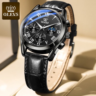 Đồng hồ nam OLEVS 2871 dây da chính hãng, đồng hồ kim chống nước, chống xước, quà tặng hấp dẫn size 42 chạy full 6 kim