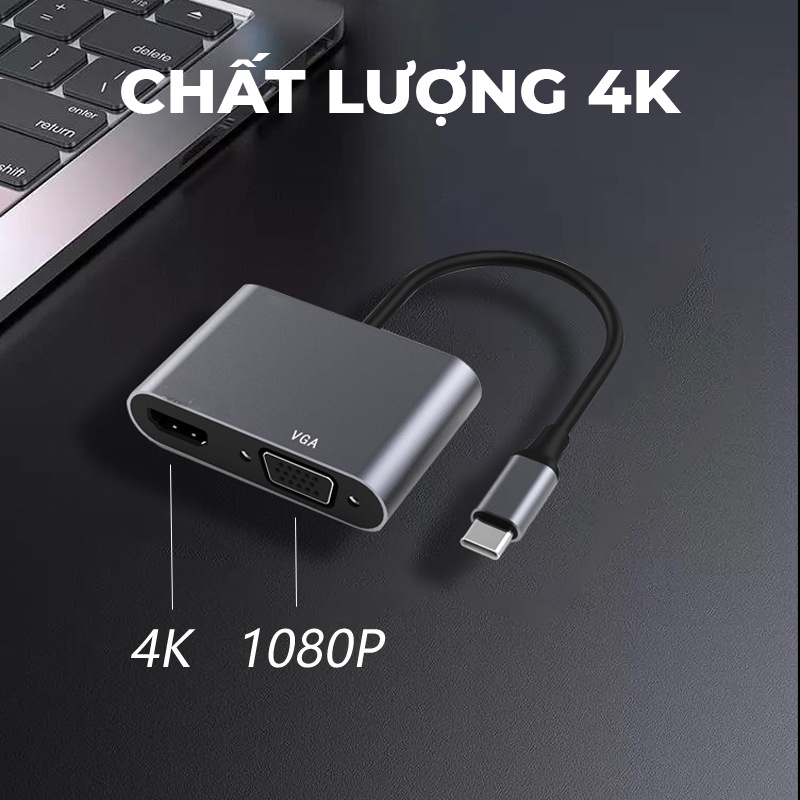 Cáp chuyển đổi TYPE C qua HDMI và VGA 4k tránh nhiễu từ trường,chất lượng cao thích hợp với nhiều dòng máy và macbook