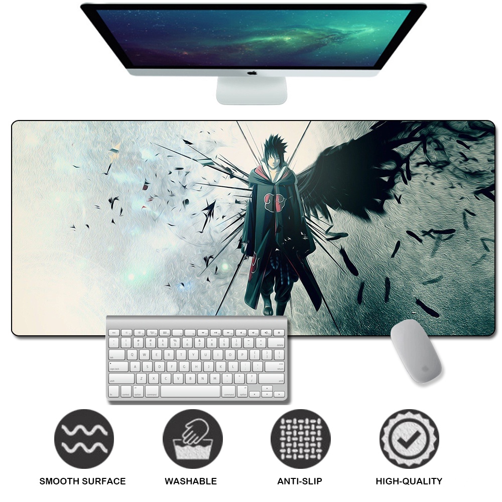 Tấm lót chuột máy tính bằng cao su chống trượt viền đen in anime Naruto Akatsuki Uchiha Itachi