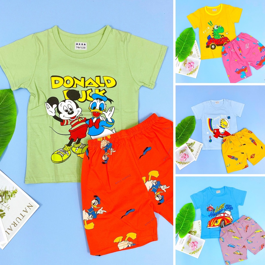 - Đồ bộ cotton xuất hàn cho bé trai| Đồ mặc nhà mát mẻ, hoạt tiết dễ thương, đồ mùa hè