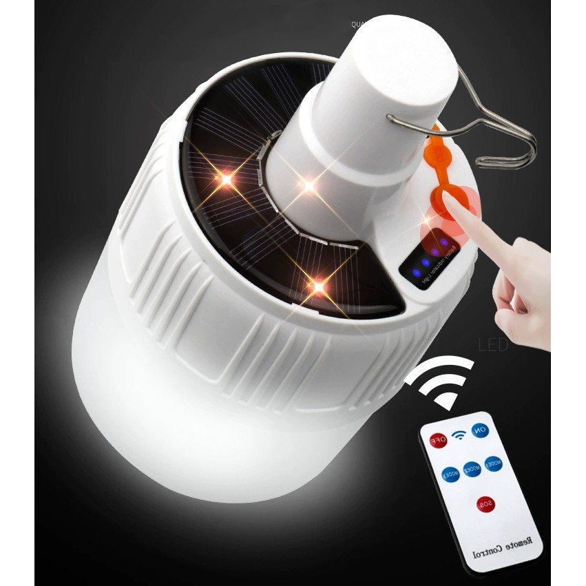 BÓNG ĐÈN TÍCH ĐIỆN NĂNG LƯỢNG MẶT TRỜI CÔNG SUẤT 100W CÓ MÓC TREO DI CHUYỂN TIỆN LỢI - SẠC NĂNG LƯỢNG MẶT TRỜI CÓ REMOTE