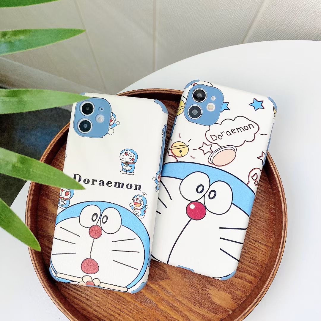 iPhone 12 Pro Max 12 Mini iPhone 11 Pro Max iPhone 6 6s 7 8 Plus SE 2020 X Xs Max XR Casing Soft PU Case, Cute Cartoon Doraemon Case Cover
