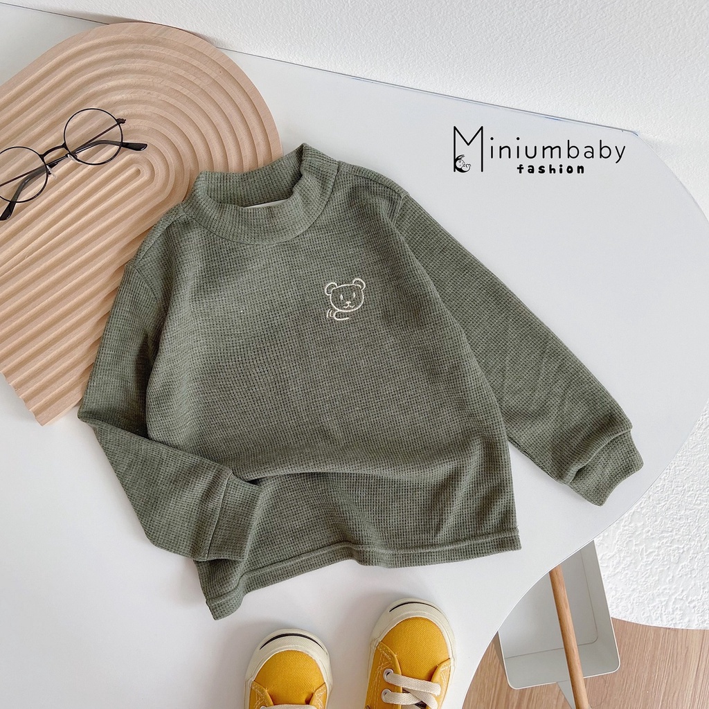 Áo len dài tay thu đông tổ ong cho bé gái chất 100% cotton cao cấp, quần áo trẻ em MiniumBaby-A1113
