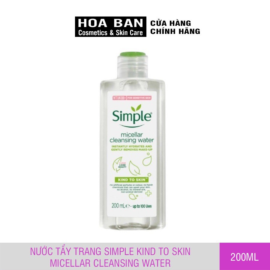 [Mã COSDAY giảm 8% đơn 150K] Nước tẩy trang Simple Micellar Cleansing Water 200ml làm sạch trang điểm vượt trội