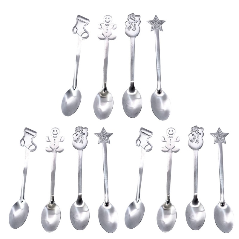 Set 12 Muỗng Ăn Kem Bằng Thép Không Gỉ Phong Cách Giáng Sinh