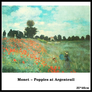 Bức tranh "Monet Hoa Anh Túc Ở Argenteuil" treo tường nội thất phong cách hoài cổ bằng giấy kraft 35x46cm