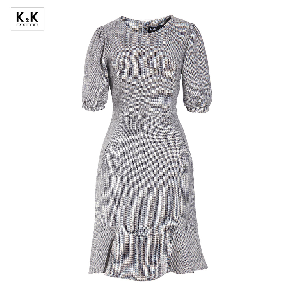 Váy Đầm Ôm Công Sở Dáng Đuôi Cá K&K Fashion KK106-11 Đầm Đơn Sắc Tay Lỡ Màu Xám, BigSize Cho Người Béo