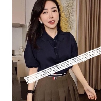 Polo trơn tay phồng onesize unisex - Áo phông có cổ cúc dọc basic nam nữ - Chất cotton lạnh mặc mát hot