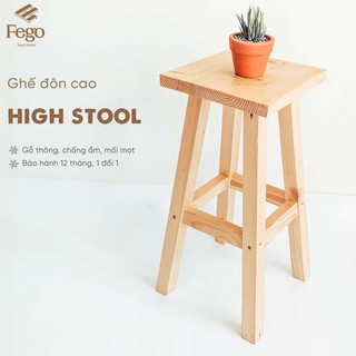 Ghế đôn cao FEGO - Ghế ngồi gỗ mặt vuông 27x27x60cm - Nội thất gỗ thông tự nhiên decor trang trí nhà cửa