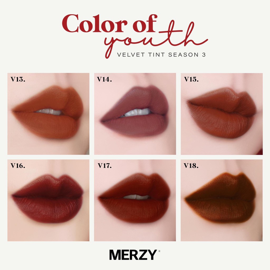 ( Sẵn - Version 3 ) Son kem Merzy Velvet Tint Ver 3 Vỏ Đỏ / Vỏ Xanh/ Vỏ Vàng V13 - V22 | Heritage | Thế Giới Skin Care