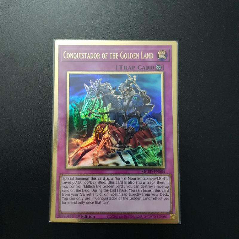 Lá bài Conquistador of the Golden Land - MGED-EN054 - Premium Gold Rare 1st Edition