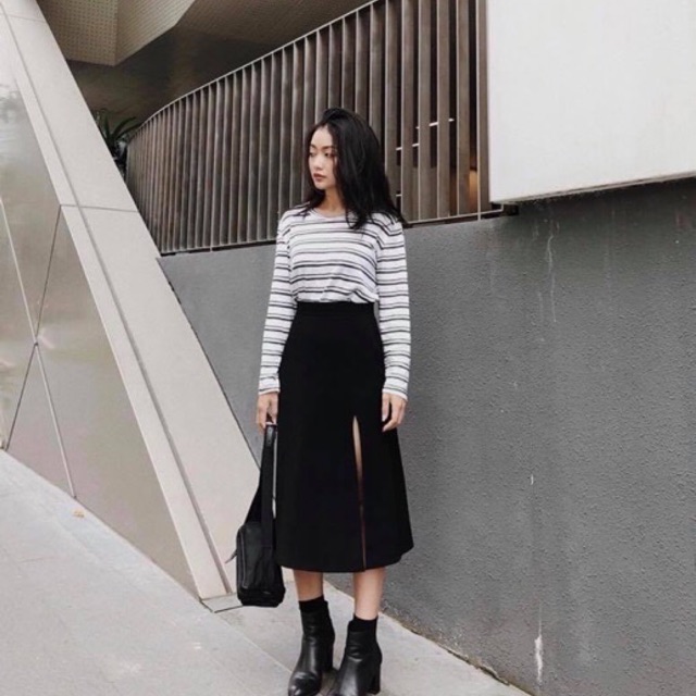 Chân váy midi xẻ(kèm ảnh thật)