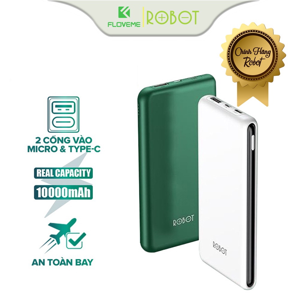 Pin Sạc Dự Phòng 10.000mAh ROBOT RT180, Thiết Kế Mỏng, Gọn Nhẹ, Bám Vân Tay Nhiều Lớp Bảo Vệ Thông Minh, Chống Trơn.