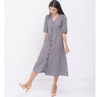 Đầm maxi caro trắng đen I-D06