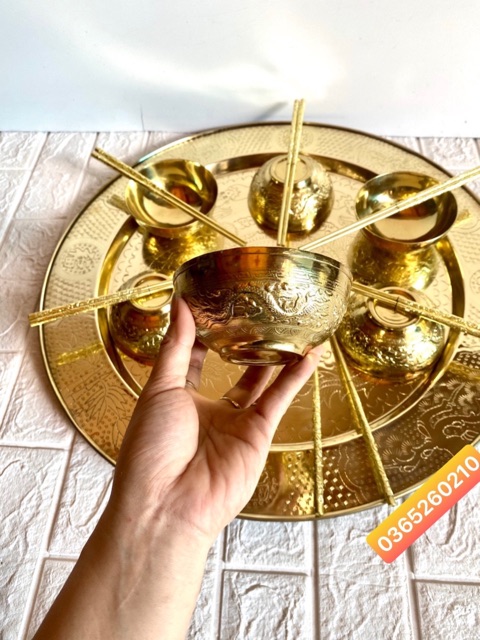 BỘ MÂM BÁT ĐŨA TRẠM HOA VĂN RỒNG PHƯỢNG CHẤT LIỆU BẰNG ĐỒNG | BigBuy360 - bigbuy360.vn