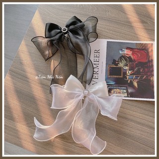 🎀 KẸP TÓC NƠ BÈO NHÚN TIỂU THƯ HÀN QUỐC PHỐI ĐÁ -[ Nhà Nấm handmade ]