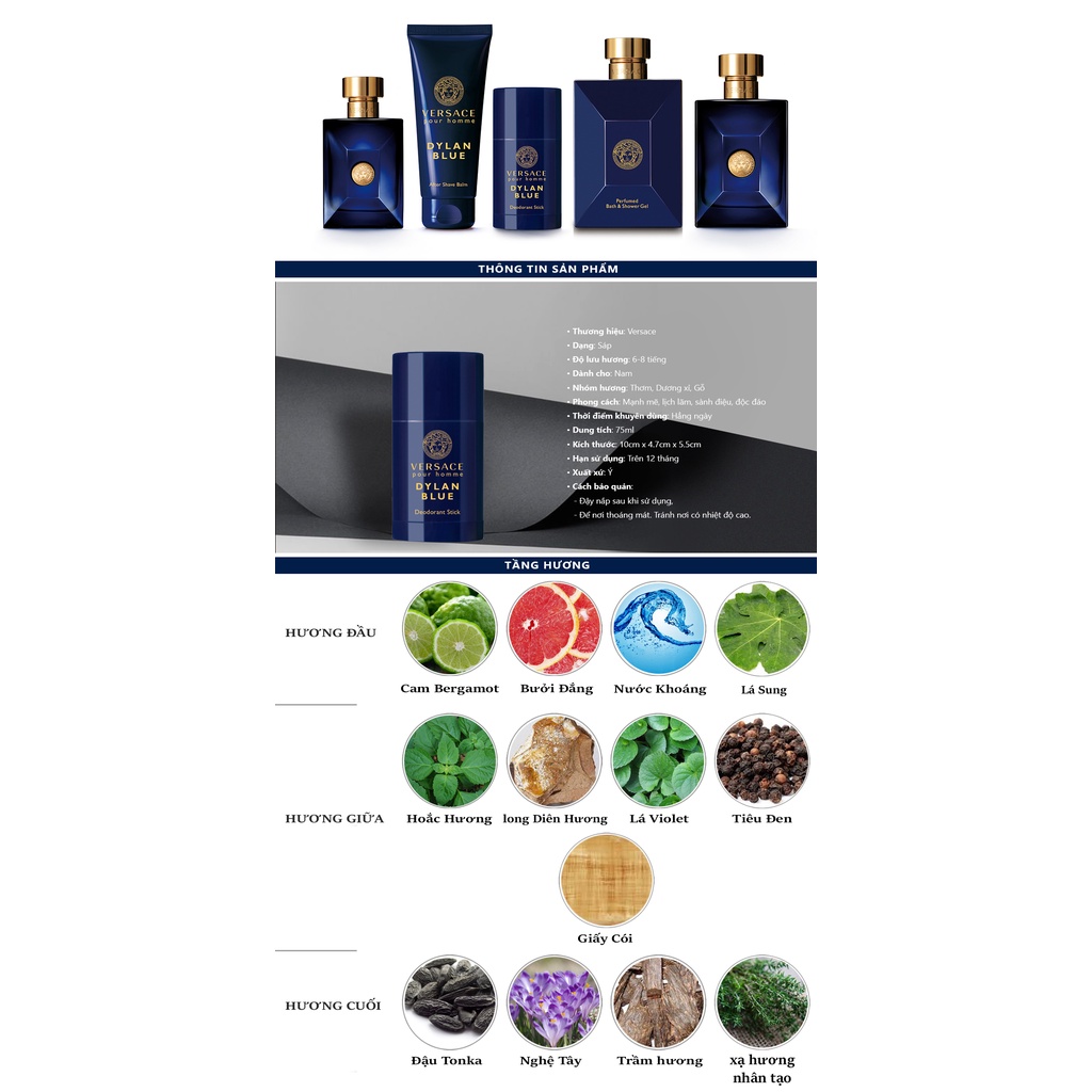 [CHÍNH HÃNG] Lăn khử mùi Nước hoa Versace P.H Dylan Blue Deodorant Stick 75ML