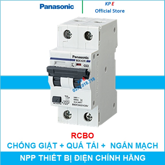 Panasonic CB Chống giật PANA 1 pha 2P RCBO 6A 10A 20A 25A 32A 40A 50A 63A Áp to mat chống giật át chống rò - KPE