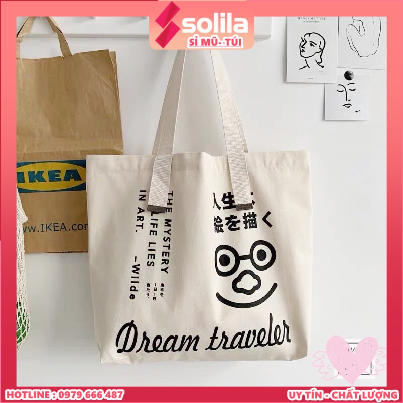 Túi vải canvas tote in hình độc đáo đựng đồ đi học đi chơi tiện dụng