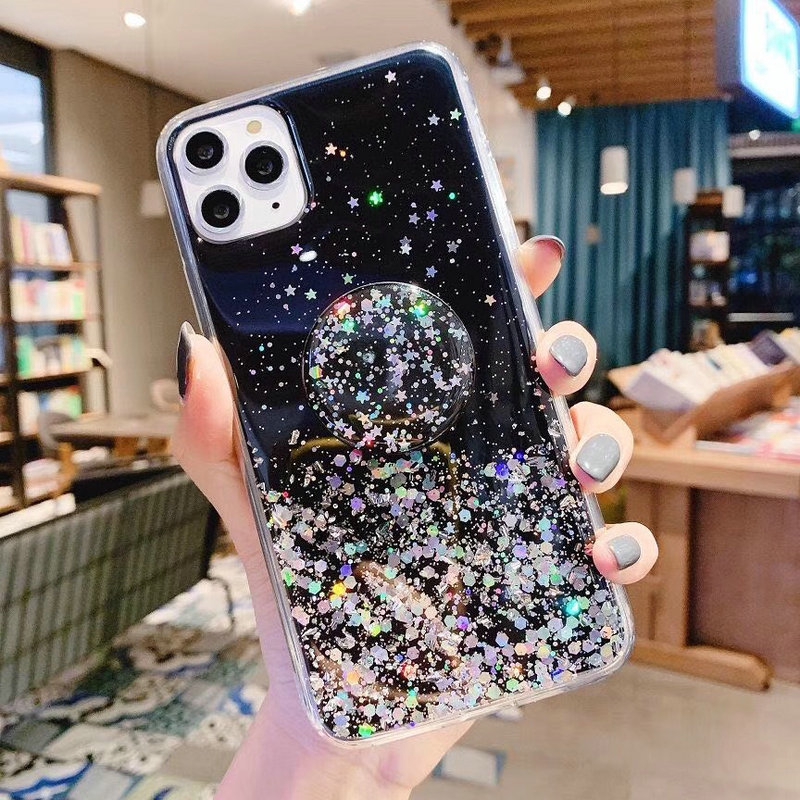 Ốp điện thoại đính sequin có giá đỡ cho iPhone 11 12 Mini 10 X XR Xs Pro Max 5 5s SE 2020 6 6s 7 8 + 6+ 6s+ 7+ 8+