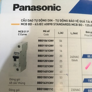 Cầu dao 1 tép panasonic không chống giậy