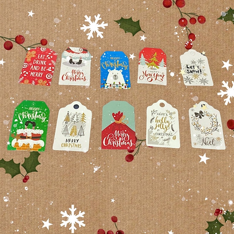 50-100 Tag treo trang trí Giáng sinh Noel MINI 3x5cm mix mẫu