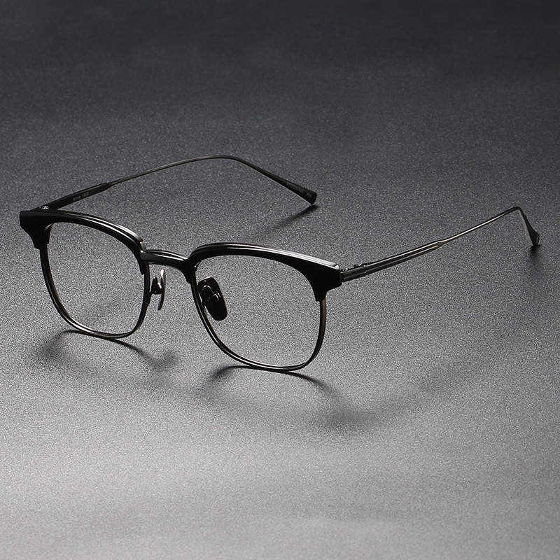 Mắt Kính Màu Đen Bằng Titan Nhẹ Cân Bằng Phong Cách Wilington Phong Cách Nhật Bản Retro Cho Nam