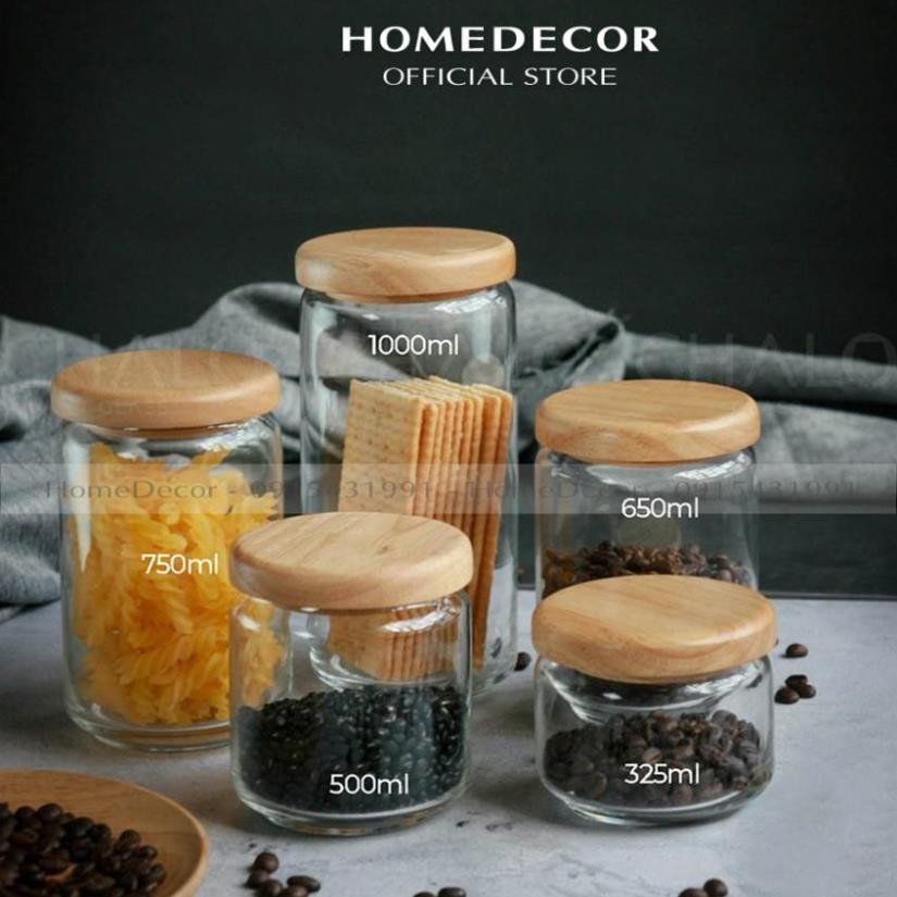 Hũ thủy tinh Ocean Pop nắp gỗ (các cỡ)