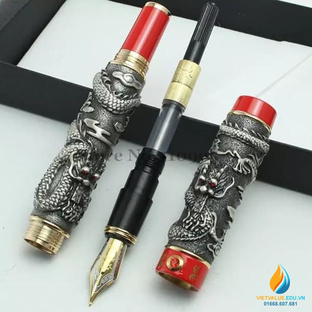 Bút ký rồng Jinhao, Thân rồng nổi ôm thân bút, sang trọng, màu xám đai đỏ, mã Jinhao 008