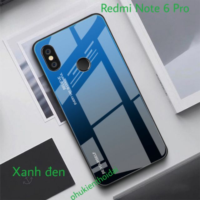 Ốp kính đa sắc cho Redmi Note 6 Pro FREESHIP Từ 50k cao cấp viền dẻo