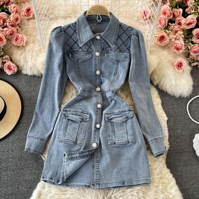 Váy sơ mi bò, đầm denim dáng A gợi cảm Đ794