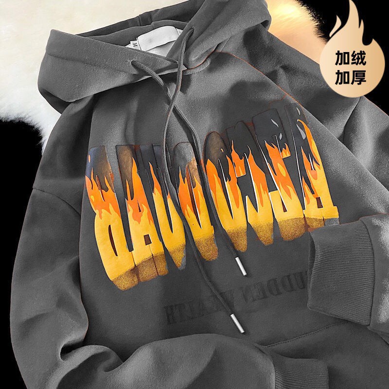 Hoodier Mũ Rộng Nam Nữ Hình Lửa Unisex Form To Tay Bồng Kéo Dây Sweater Khoác Chất Nỉ