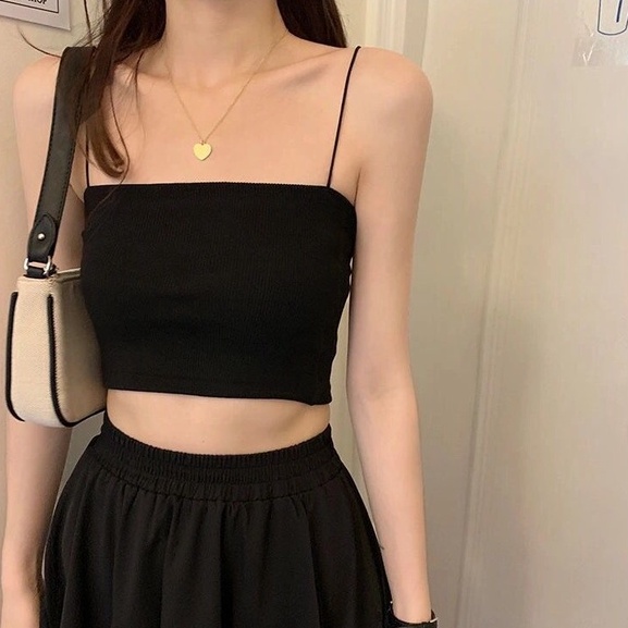 NUZIRO  Áo croptop  hai dây màu trơn gợi cảm cho nữ