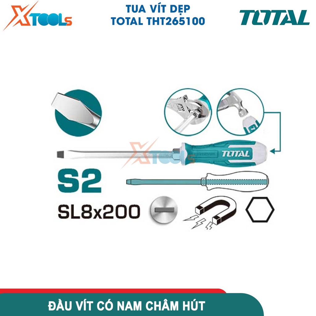 Tua vít dẹp TOTAL nhiều kích cỡ Tuốc nơ vít Thép Cr-V Đường kính 5.0mm hoặc 6.0mm Chiều dài 100mm [CHÍNH HÃNG][XTOOLS]