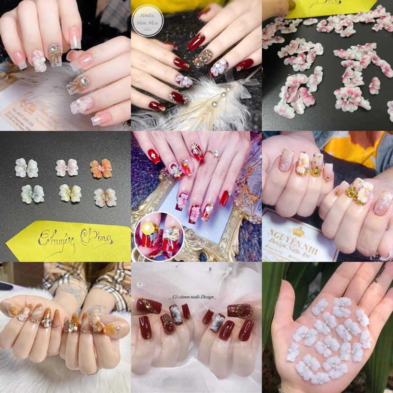 Hoa Bột nail “ sét 10 bông cúc ruby “