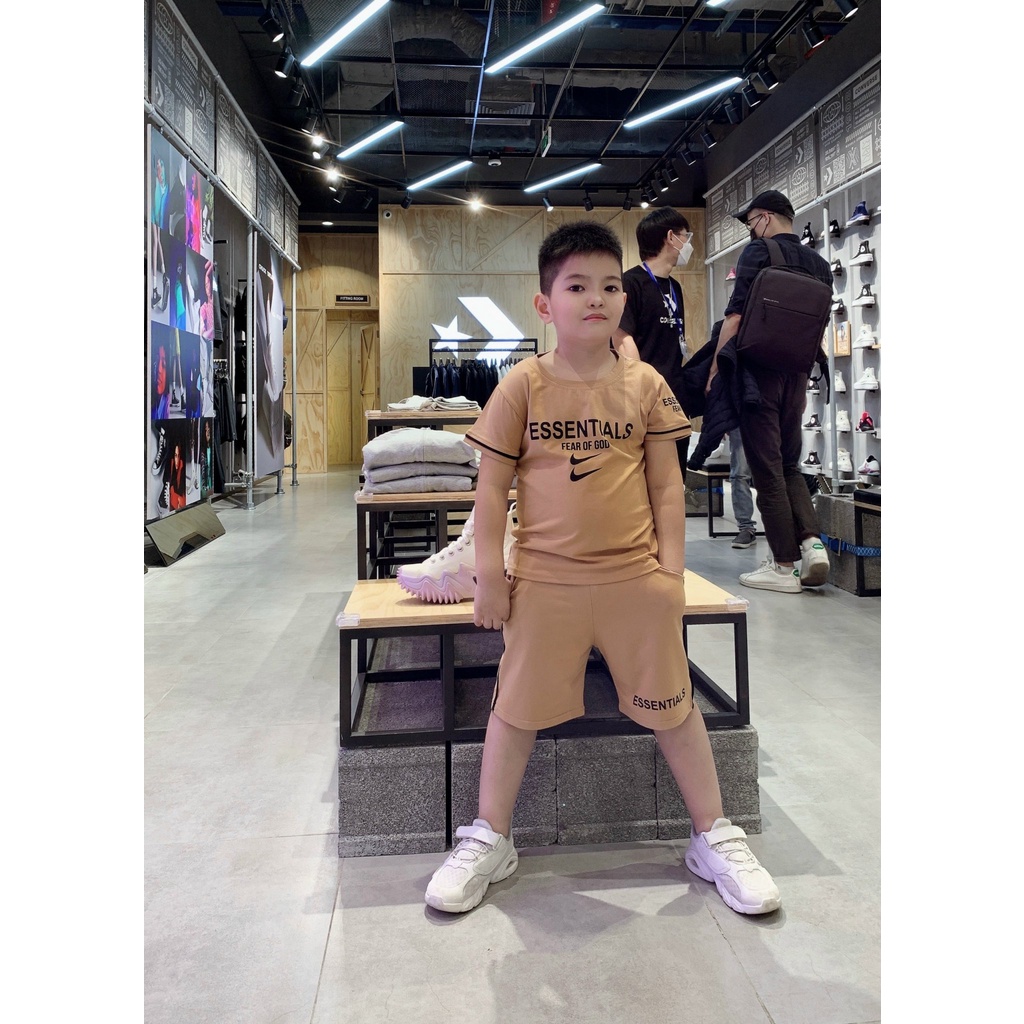 Bộ cộc tay bé trai, Bộ cotton Essent quần 1 sọc túi thật cho bé size 8-38kg