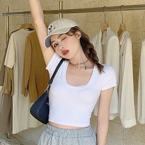 áo croptop nữ tay ngắn cổ vuông dáng ôm chất bozip siêu chất lượng
