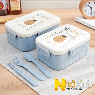 Hộp cơm lúa mạch 2 ngăn / Hộp đựng cơm văn phòng