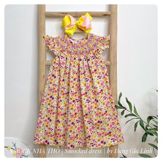 Đàm smock cánh tiên hoa nhí vàng hồng