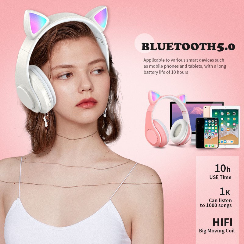 Tai Nghe Mèo Bluetooth , Headphone Tai Mèo Dễ Thương Có Mic,Âm Bass Mạnh Mẽ Và Dung Lượng Pin Khủng 400mAh casealph