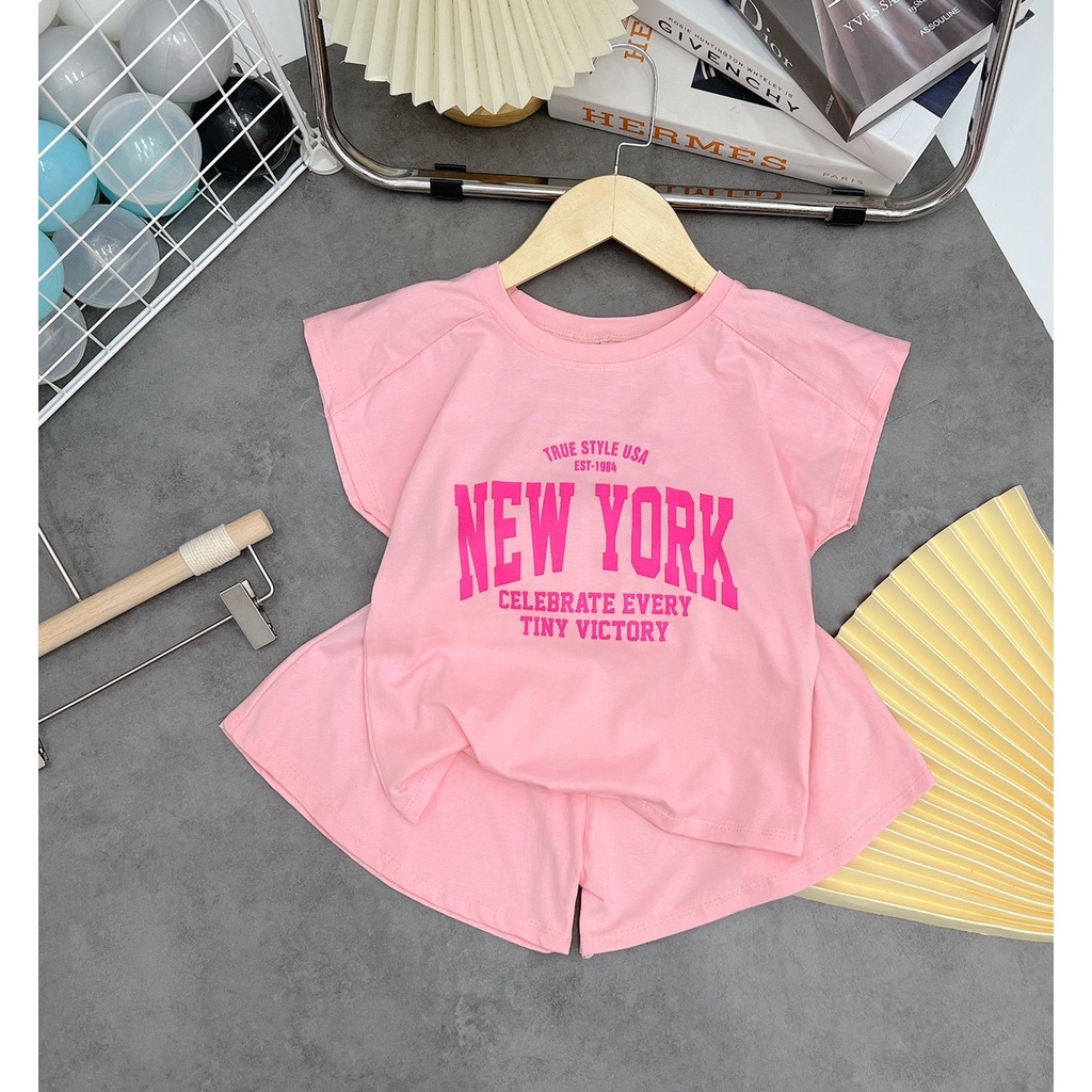 Bộ bé hè bé gái, bộ chất cotton 4c NEW YORK quần váy cạp rời size 20-32kg