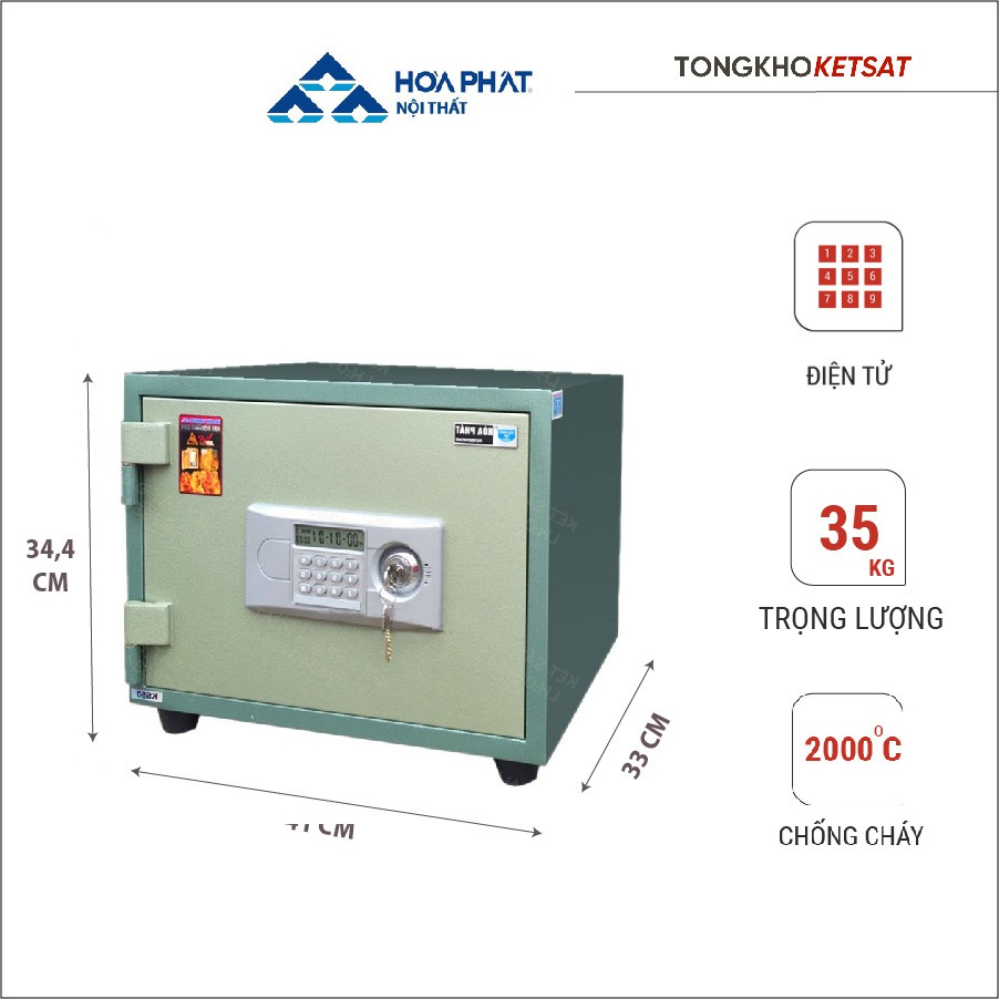 Két Sắt Hòa Phát Điện Tử Chống Cháy K35N Điện Tử (Miễn Phí Giao Hàng)